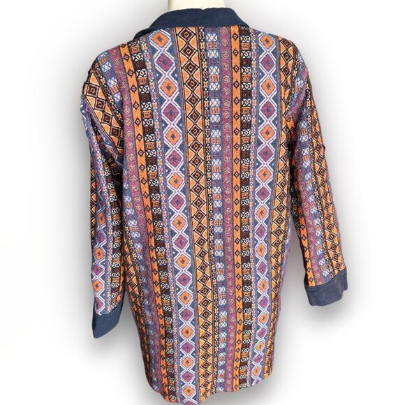 Vintage Navy Blue Aztec Tribal Boho Cardigan – 100% Cotton Jacket - Picture 2 of 5